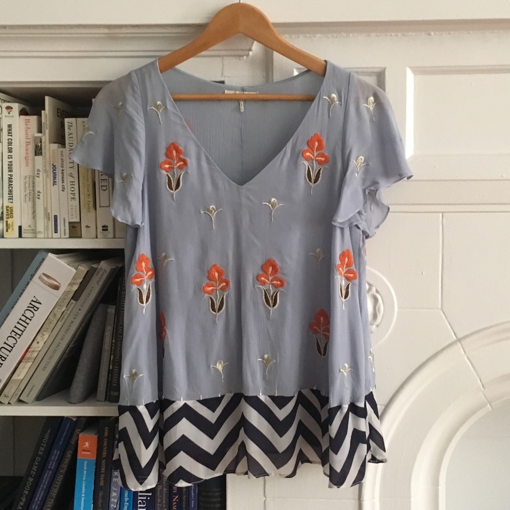 Anthropologie light blue flowy top